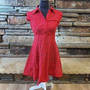 Tropical Wear Red and White Polka Dot Stretch Cotton Resort Shirt Dress